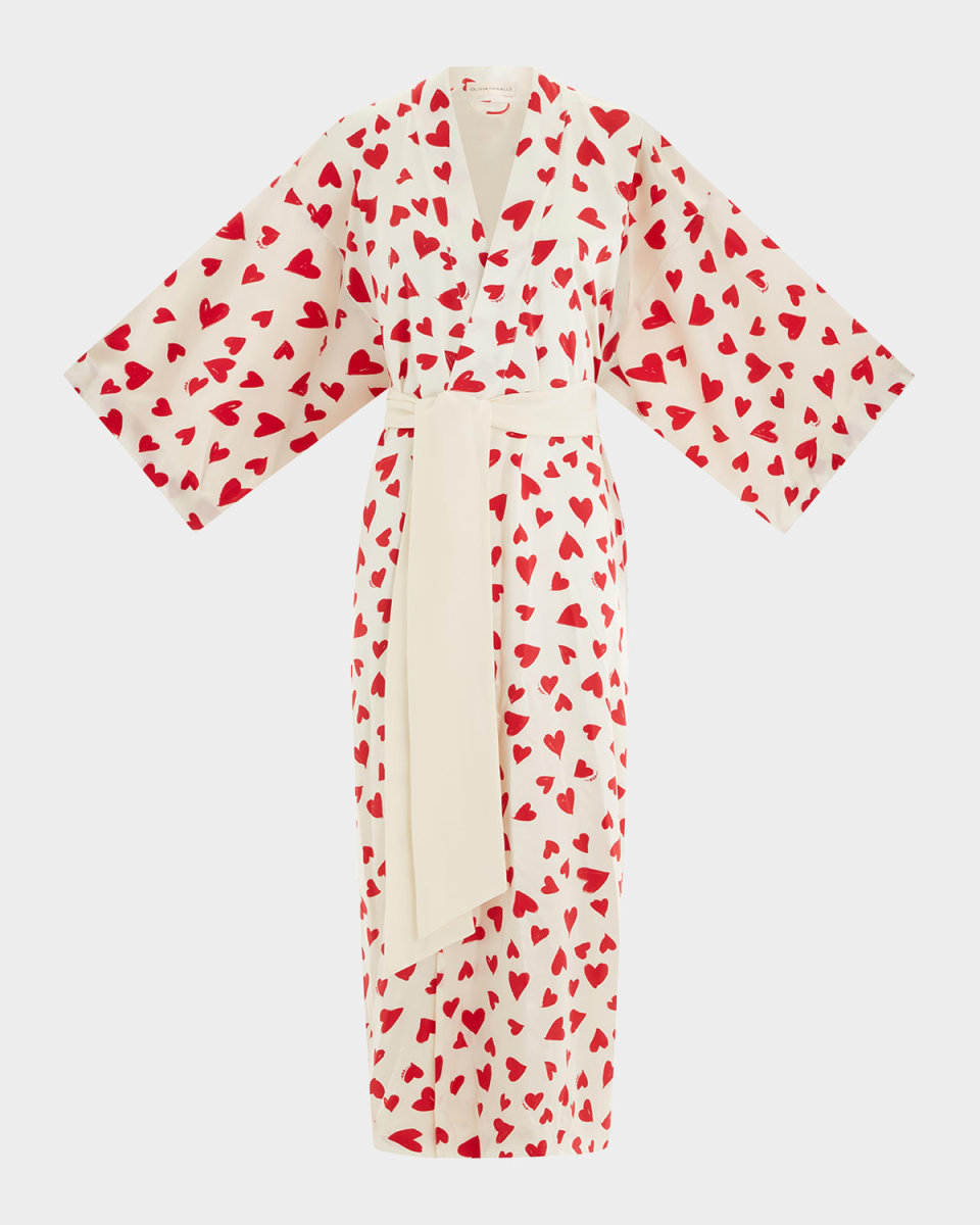 Queenie Heart-Print Silk Robe